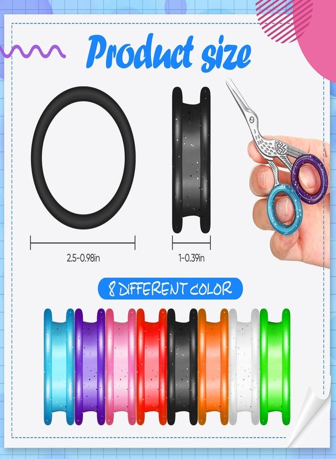 Skybooly 24 Pcs Silicone Scissors Finger Rings Soft Dog Grooming Scissors Accessories Pet Grooming Shear Finger Ring Thumb Inserts Grips for Dog Hair Cutting, 8 Colors - Image 2